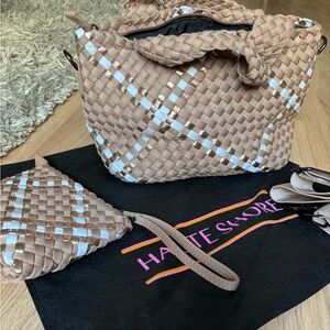 Haute Shore Beige White and GoldHand Bag